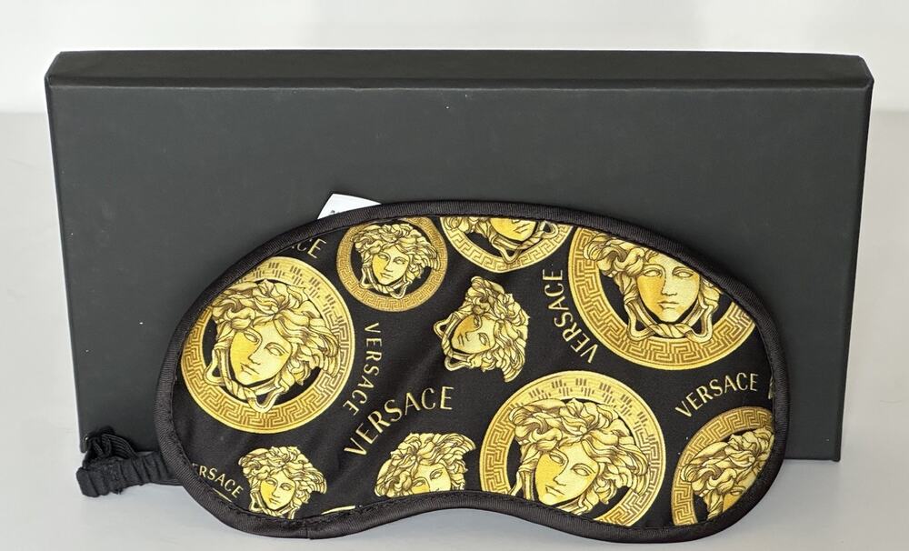 Versace Black Gold Medusa Logo Allover Print Sleep Mask Italy ZMAS18107 NWT $175